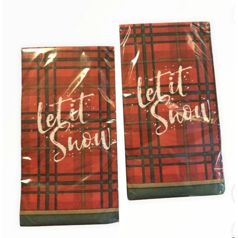 Christmas Let It Snow Plaid Paper Buffet Napkins Towels Party 40 CT Decoupage